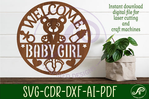 Welcome baby girl wall sign svg laser cut design SVG APInspireddesigns 