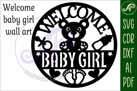Welcome baby girl wall sign svg laser cut design SVG APInspireddesigns 