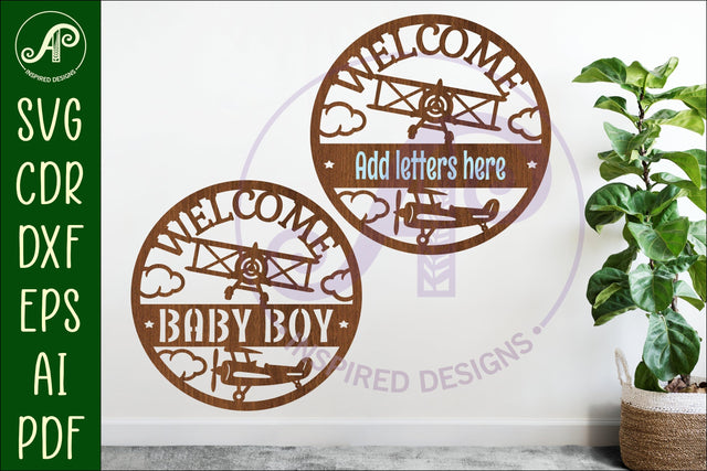Welcome baby shower vintage plane wall sign svg laser cut SVG APInspireddesigns 