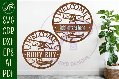 Welcome baby shower vintage plane wall sign svg laser cut SVG APInspireddesigns 