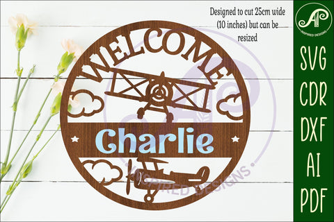 Welcome baby shower vintage plane wall sign svg laser cut SVG APInspireddesigns 