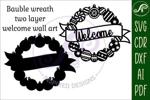 Welcome bauble wreath Christmas wall art sign, SVG file. SVG APInspireddesigns 