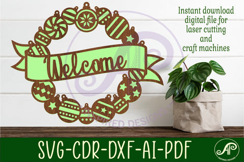 Welcome bauble wreath Christmas wall art sign, SVG file. SVG APInspireddesigns 