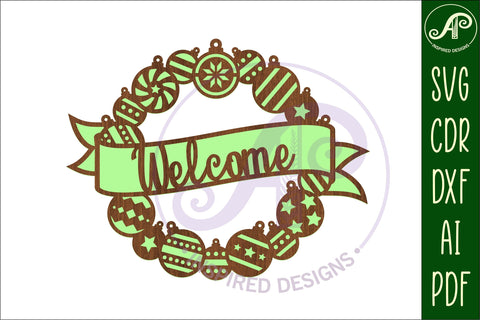 Welcome bauble wreath Christmas wall art sign, SVG file. SVG APInspireddesigns 