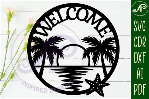 Welcome beach scene wall sign, SVG file. vector sign SVG APInspireddesigns 