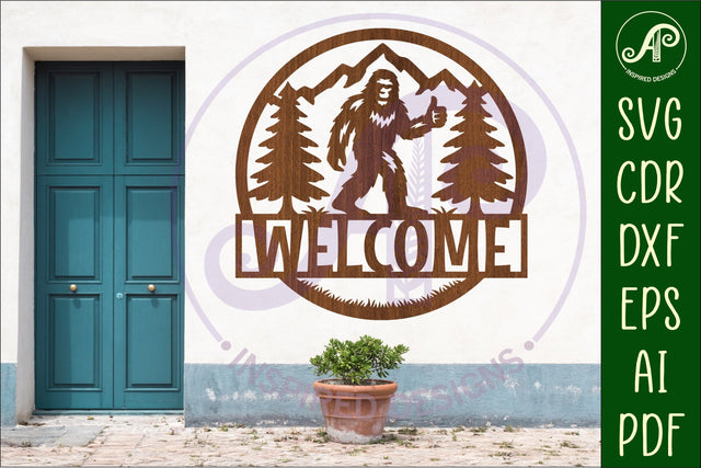 Welcome Bigfoot wall sign svg laser cut file SVG APInspireddesigns 