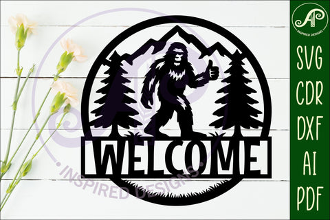 Welcome Bigfoot wall sign svg laser cut file SVG APInspireddesigns 