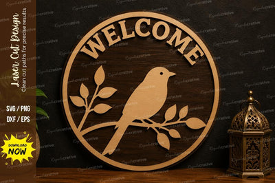Welcome Bird Sign SVG Laser Cut Door Decor SVG Regulrcrative 