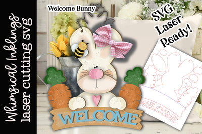 Welcome Bunny Sign SVG Whimsical Inklings 