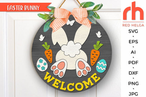 Welcome Bunny SVG, Layered Door Sign Cut File, Easter Rabbit SVG RedHelgaArt 