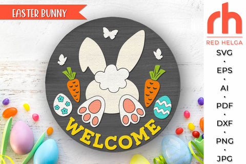 Welcome Bunny SVG, Layered Door Sign Cut File, Easter Rabbit SVG RedHelgaArt 