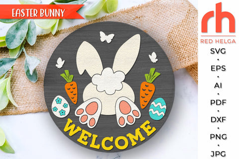Welcome Bunny SVG, Layered Door Sign Cut File, Easter Rabbit SVG RedHelgaArt 