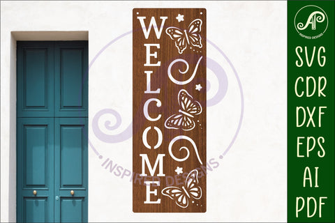 Welcome butterfly rectangle wall sign, SVG file. vector SVG APInspireddesigns 