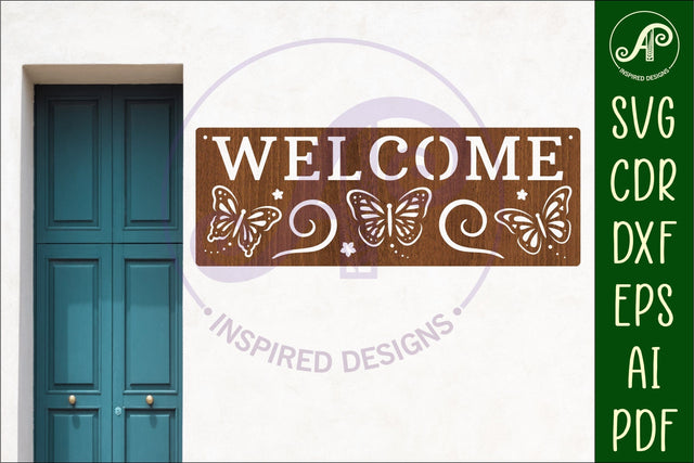 Welcome butterfly rectangle wall sign, SVG file. vector SVG APInspireddesigns 