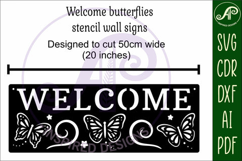 Welcome butterfly rectangle wall sign, SVG file. vector SVG APInspireddesigns 