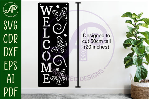 Welcome butterfly rectangle wall sign, SVG file. vector SVG APInspireddesigns 