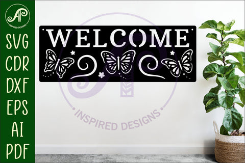 Welcome butterfly rectangle wall sign, SVG file. vector SVG APInspireddesigns 