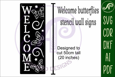 Welcome butterfly rectangle wall sign, SVG file. vector SVG APInspireddesigns 