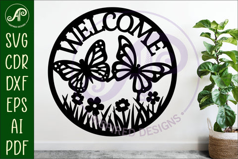 Welcome butterfly wall sign, SVG file. vector sign SVG APInspireddesigns 