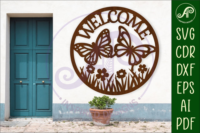 Welcome butterfly wall sign, SVG file. vector sign SVG APInspireddesigns 