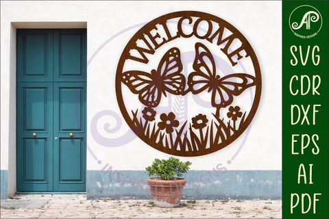 Welcome butterfly wall sign, SVG file. vector sign SVG APInspireddesigns 