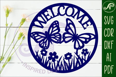 Welcome butterfly wall sign, SVG file. vector sign SVG APInspireddesigns 
