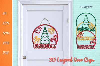 Welcome Christmas - Layered Door Sign SVG SVG Slim Studio 