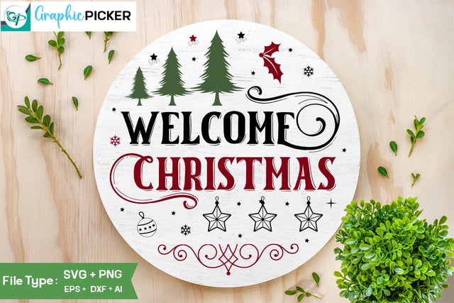Welcome Christmas Round Sign SVG Design, Christmas SVG Design, Christian Round Ornaments, Nativity Christmas SVG Design, SVGs,Quotes and Sayings,Food & Drink,On Sale, Print & Cut SVG DesignPlante 503 