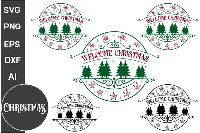 Welcome Christmas Round Sign SVG Design, Farmhouse Christmas Round Sign SVG Design, Christmas SVG Design, SVG Cut File, SVGs, Food & Drink, Print & Cut, Quotes and Sayings SVG DesignPlante 503 