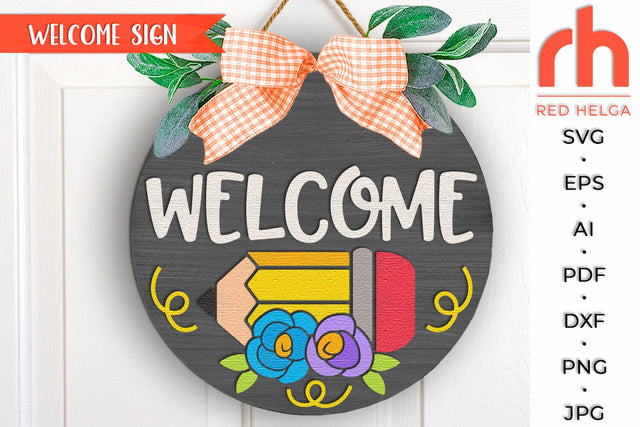 Welcome Door Sign SVG, Back to School Cut File, Cute Pencil SVG RedHelgaArt 