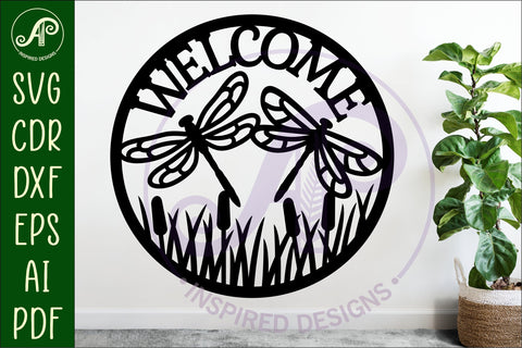 Welcome dragonfly wall sign, SVG file. vector sign SVG APInspireddesigns 