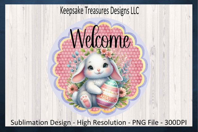 Welcome Easter Bunny Door Hanger, Sublimation PNG, Easter Wreath Attachment, Digital Download, Rabbit Door Hanger, Door Sign, PNG Printable Sublimation Keepsake Treasures Designs LLC. 