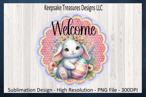 Welcome Easter Bunny Door Hanger, Sublimation PNG, Easter Wreath Attachment, Digital Download, Rabbit Door Hanger, Door Sign, PNG Printable Sublimation Keepsake Treasures Designs LLC. 