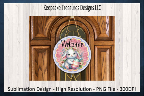Welcome Easter Bunny Door Hanger, Sublimation PNG, Easter Wreath Attachment, Digital Download, Rabbit Door Hanger, Door Sign, PNG Printable Sublimation Keepsake Treasures Designs LLC. 