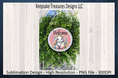 Welcome Easter Bunny Door Hanger, Sublimation PNG, Easter Wreath Attachment, Digital Download, Rabbit Door Hanger, Door Sign, PNG Printable Sublimation Keepsake Treasures Designs LLC. 