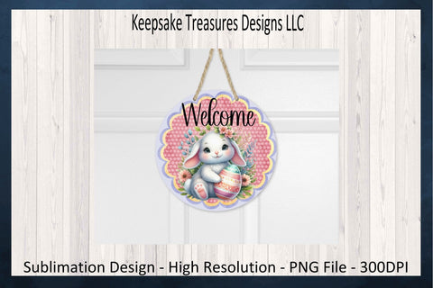 Welcome Easter Bunny Door Hanger, Sublimation PNG, Easter Wreath Attachment, Digital Download, Rabbit Door Hanger, Door Sign, PNG Printable Sublimation Keepsake Treasures Designs LLC. 