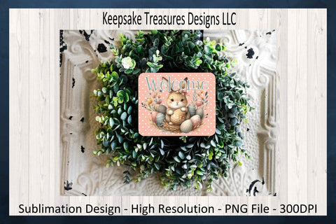 Welcome Easter Bunny Door Sign, Spring Wreath, Wreath Attachment, Sublimation PNG Printable, Digital Download Sublimation Keepsake Treasures Designs LLC. 