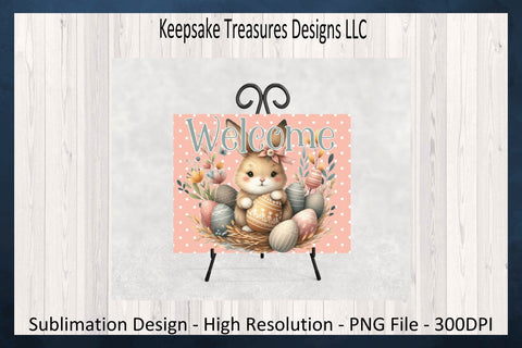 Welcome Easter Bunny Door Sign, Spring Wreath, Wreath Attachment, Sublimation PNG Printable, Digital Download Sublimation Keepsake Treasures Designs LLC. 