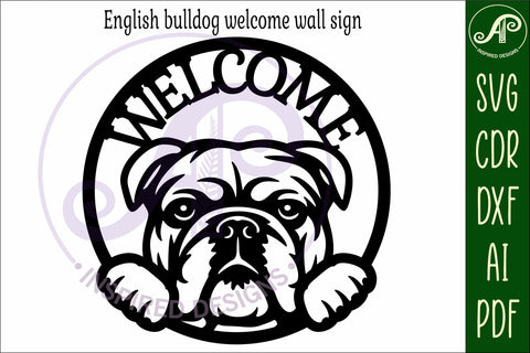 Welcome English Bulldog wall sign svg laser cut file SVG APInspireddesigns 