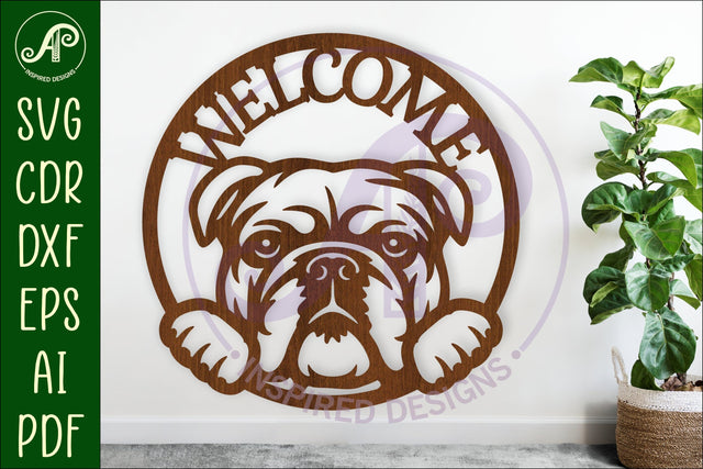 Welcome English Bulldog wall sign svg laser cut file SVG APInspireddesigns 