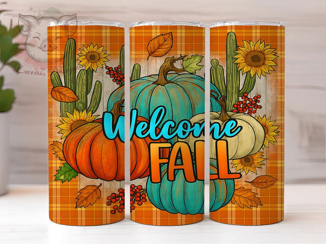 Welcome Fall Pumpkin Season Tumbler, Pumpkin Wrap 20oz, Autumn Pumpkins Cup, Fall Welcome Sublimation, Pumpkin Season Tumbler, Harvest Pumpkin Wrap, Fall Drinkware Design Sublimation Lara' s Designs 