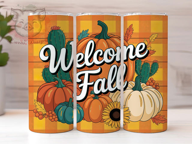 Welcome Fall Pumpkin Season Tumbler, Pumpkin Wrap 20oz, Autumn Pumpkins Cup, Fall Welcome Sublimation, Pumpkin Season Tumbler, Harvest Pumpkin Wrap, Fall Drinkware Design Sublimation Lara' s Designs 