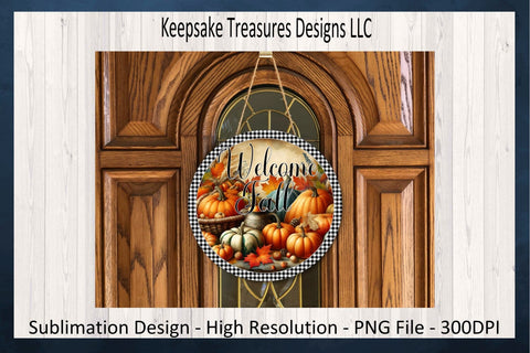 Welcome Fall Pumpkin Wreath Attachment, Sublimation PNG Autumn Door Sign, Printable PNG, Digital Download Sublimation Keepsake Treasures Designs LLC. 