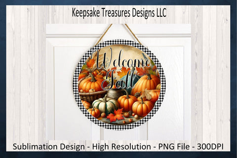 Welcome Fall Pumpkin Wreath Attachment, Sublimation PNG Autumn Door Sign, Printable PNG, Digital Download Sublimation Keepsake Treasures Designs LLC. 