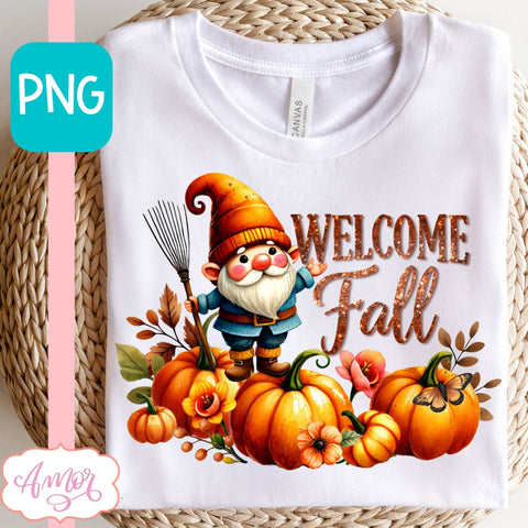 Welcome fall sublimation PNG | cute fall gnome PNG design Sublimation Amorclipart 