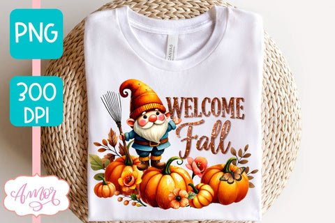 Welcome fall sublimation PNG | cute fall gnome PNG design Sublimation Amorclipart 