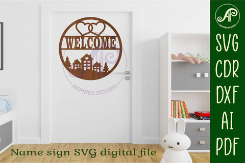 Welcome family name wall art sign, SVG file SVG APInspireddesigns 