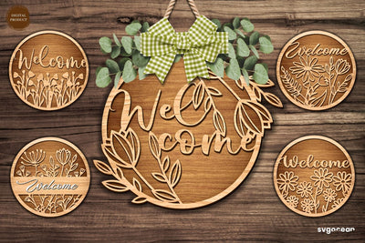 Welcome Floral Door Sign SVG Bundle SVG SvgOcean 