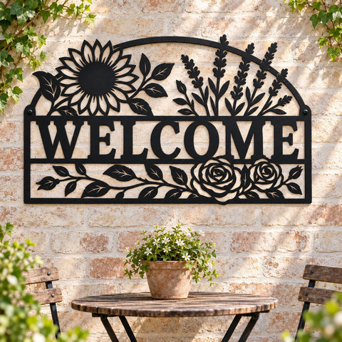 Welcome Floral Sign Laser SVG | Sunflower Welcome DXF | Floral Door Sign Svg | CNC Plasma Cut File | Metal Wall Decor SVG HappyDesignStudio 