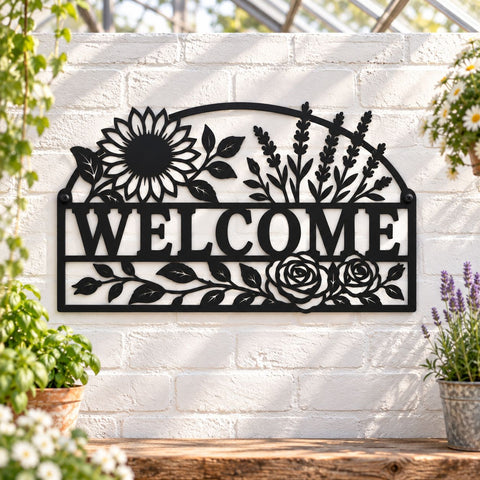 Welcome Floral Sign Laser SVG | Sunflower Welcome DXF | Floral Door Sign Svg | CNC Plasma Cut File | Metal Wall Decor SVG HappyDesignStudio 